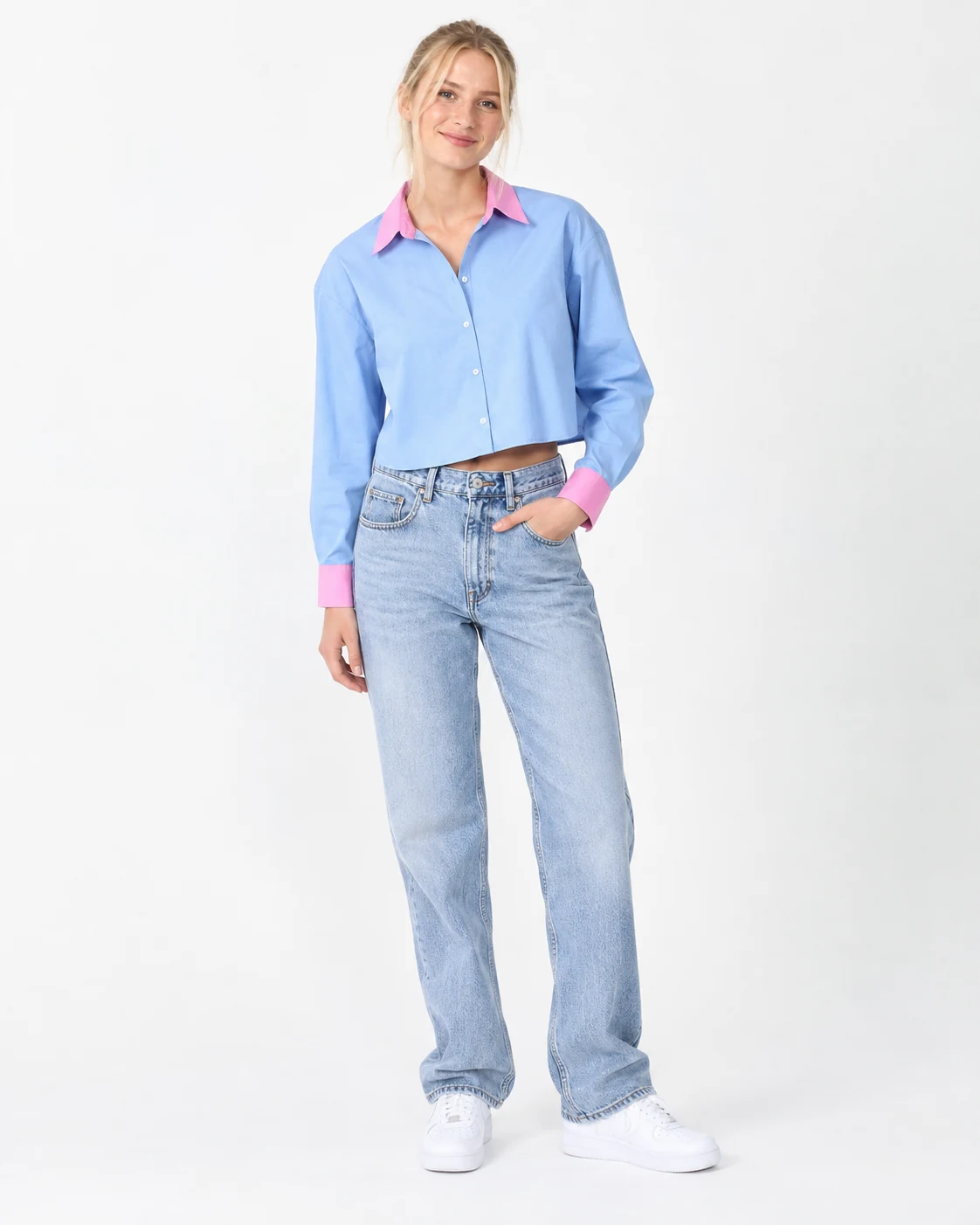 Colour-block cropped shirt